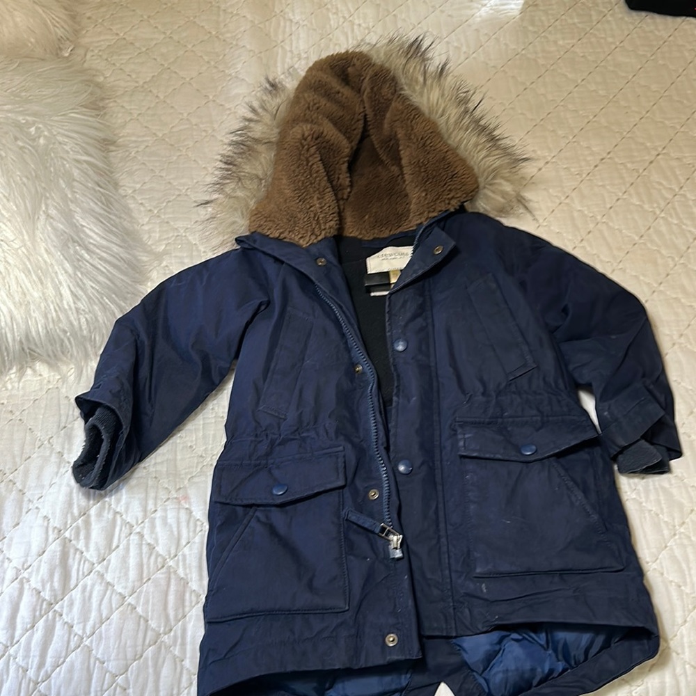 CrewCuts J.Crew parka, size 3, navy with faux fur hood.  Super warm!